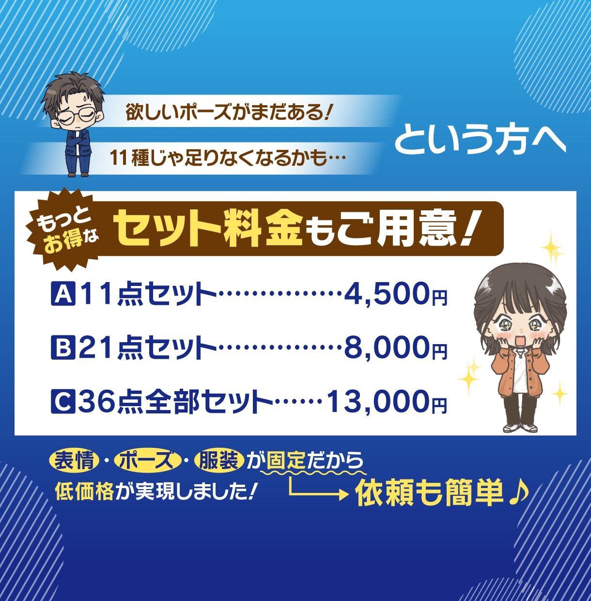 SNSに使いやすい全身ちびキャラセット描きます 商用可！インスタ、YOUTUBEなどSNSスタートにおすすめ イメージ7