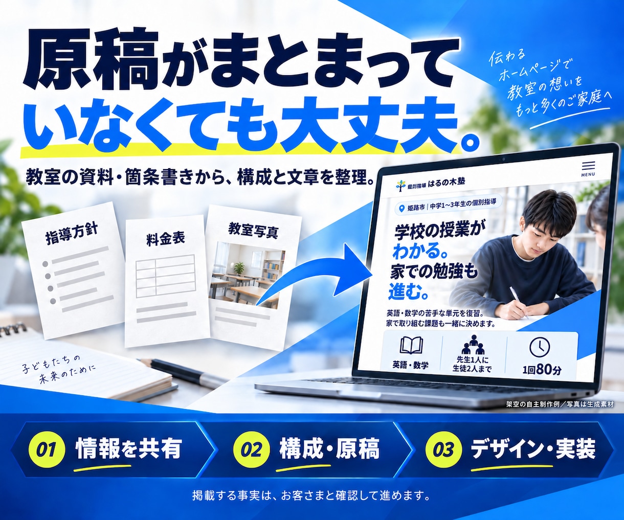 学習塾の体験申込につながるLPを制作します 指導方針・料金・通塾条件を、保護者に伝わる1ページへ イメージ3