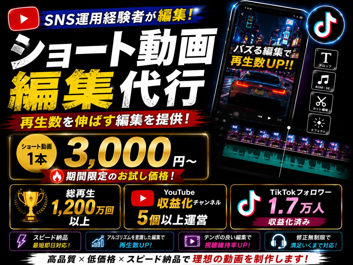 sns運用者が再生数伸特化の動画編集します アルゴリズムを意識したスピード感のある編集!! イメージ1