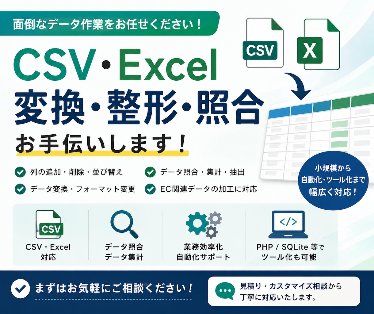 CSV・Excelデータを変換・整形します 照合・集計など面倒なデータ作業を効率化 イメージ1