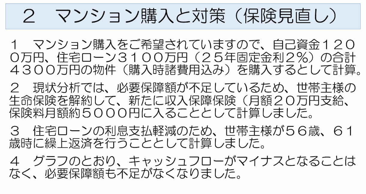1級FPがライフプランCF表を作成し、提案します キャッシュフロー表で将来のお金の問題点を把握、改善策を提案 イメージ10