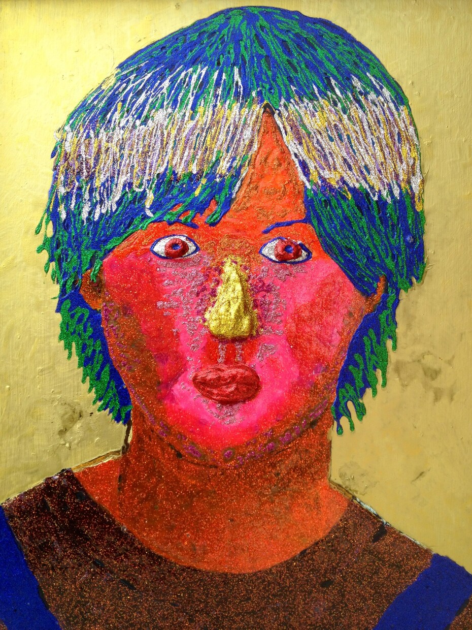 独自の技法を駆使し手描きで似顔絵を描きます 油絵具、アクリル絵具、ラメ等の画材をメインに使用します。 イメージ2