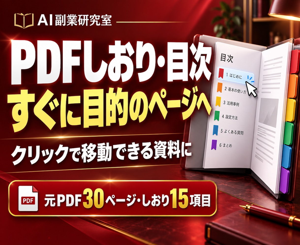 PDFにしおりと目次リンクを付けます 目的のページへすぐに移動できる資料に イメージ1