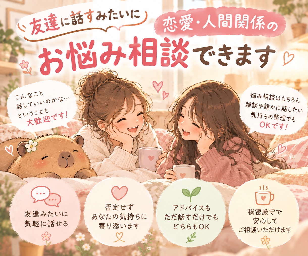 恋愛や人間関係のお悩みに優しく寄り添います 誰にも言えない気持ち、ここでゆっくり話してみませんか？ イメージ3