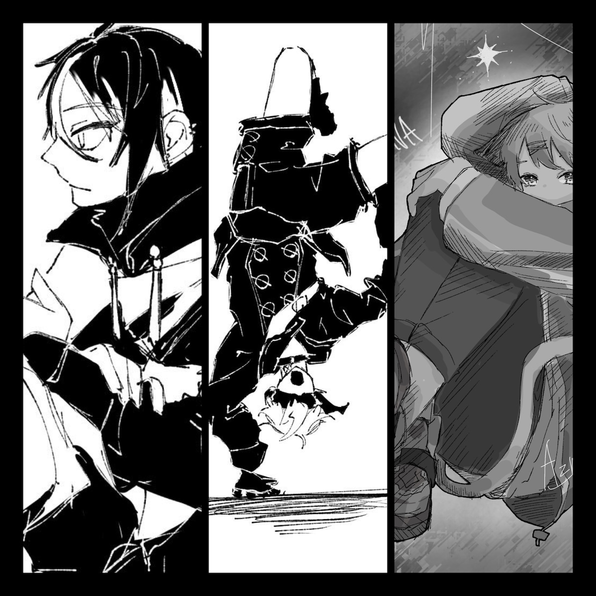 白黒でかっこいいイラスト描きます モノクロでかっこいいイラストを最安値で作成致します イメージ1
