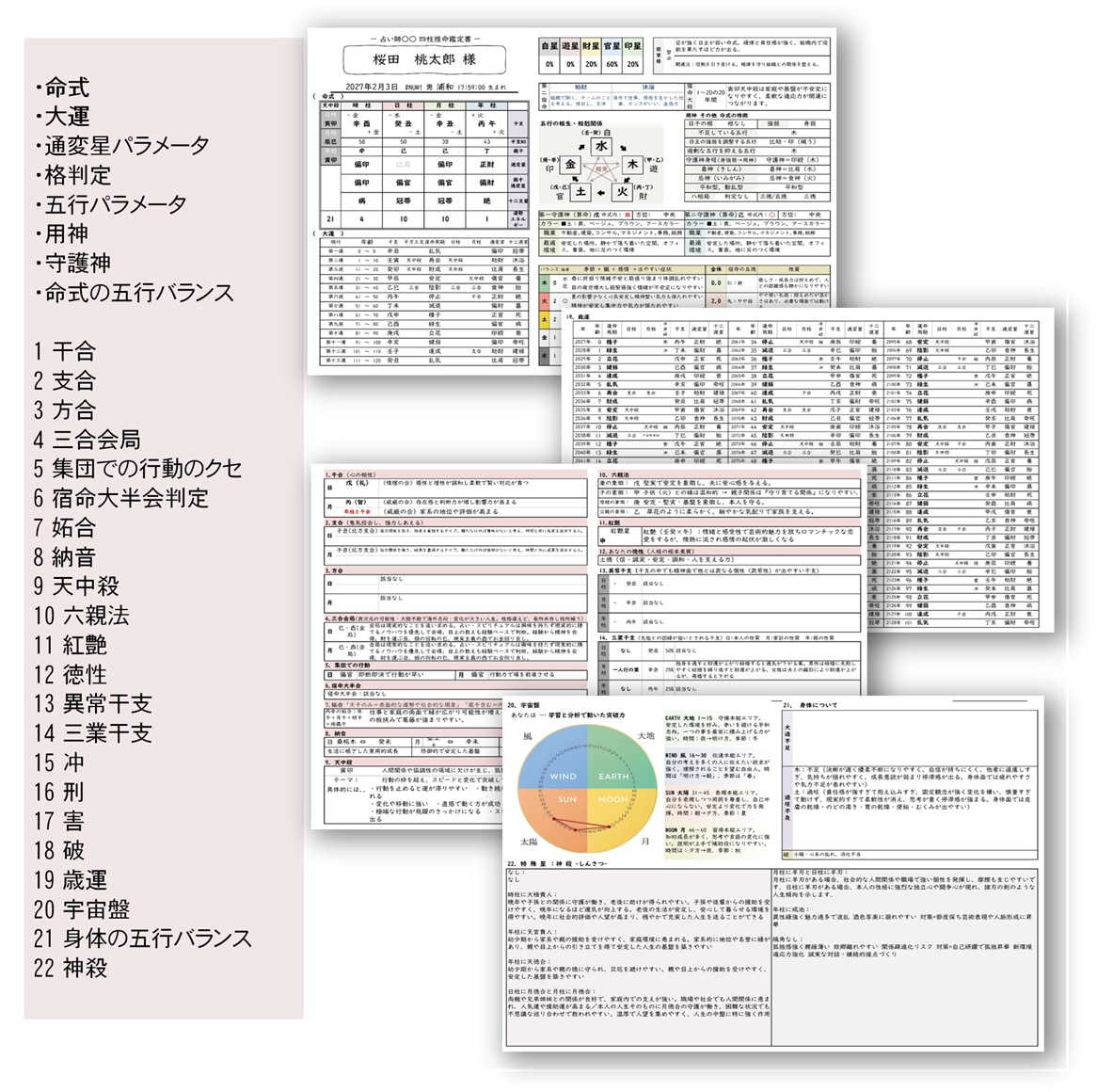 四柱推命の命式と鑑定書生成ツールをご提供いたします 相性、合類、冲刑害破、10人総当たり相性鑑定も自動表示します イメージ2