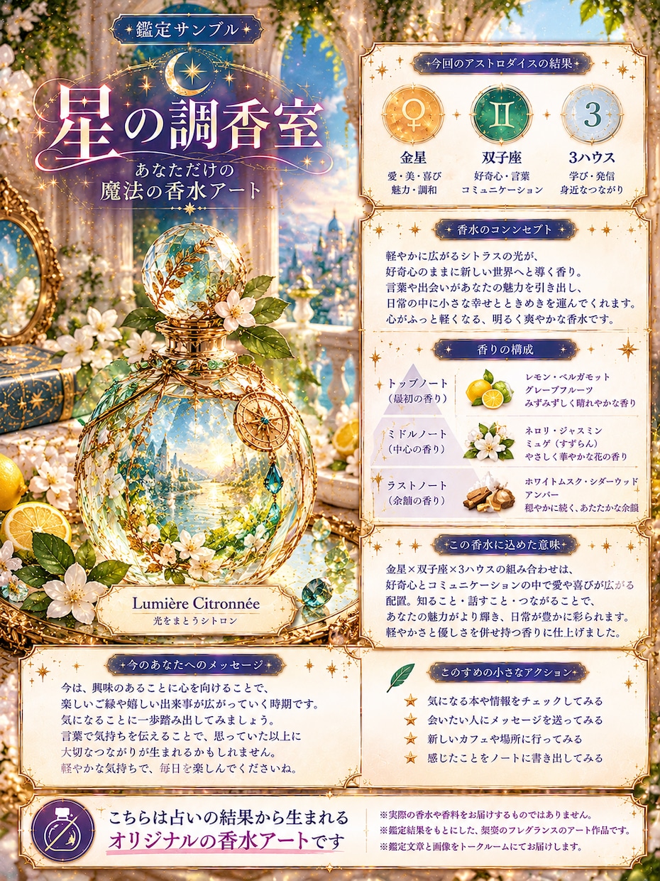 占いとあなただけの魔法の香水アートを作ります 幻想的な画像と鑑定文をお届けします イメージ3