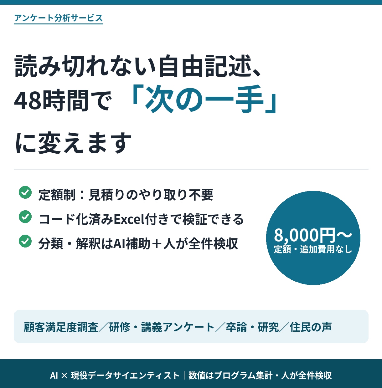 アンケート自由記述を定額・48時間で分析します AI×データサイエンティストが要因まで深掘り分析 イメージ1