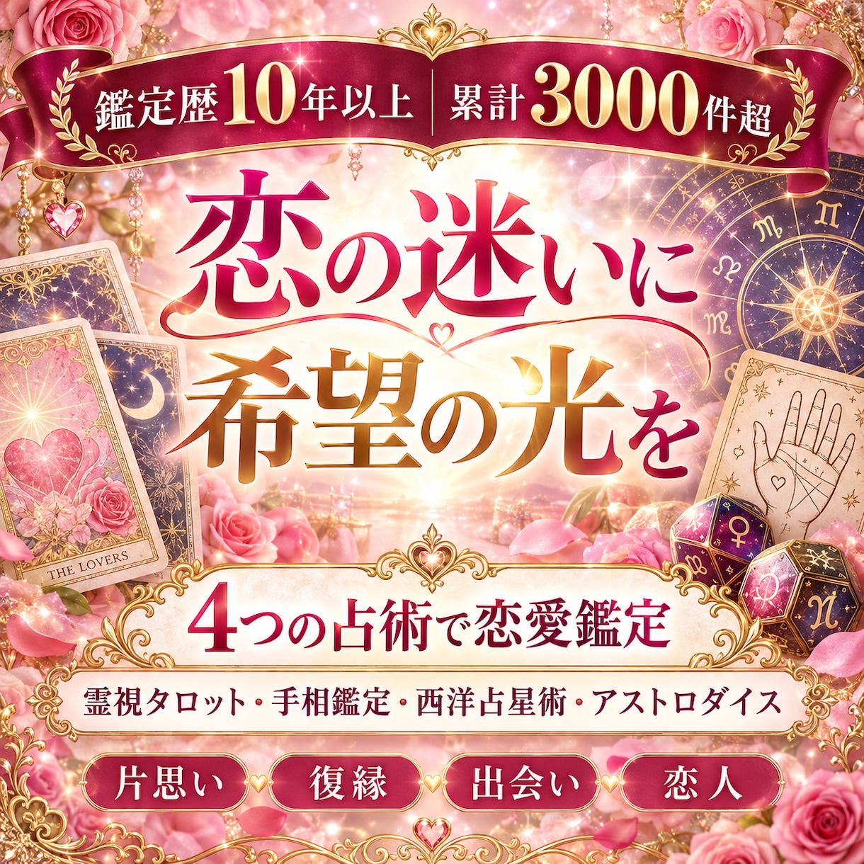 恋の迷いを四つの占術で自信ある一歩に変えていきます 鑑定歴10年以上・累計3000件超の経験で恋愛を多角的に鑑定 イメージ1