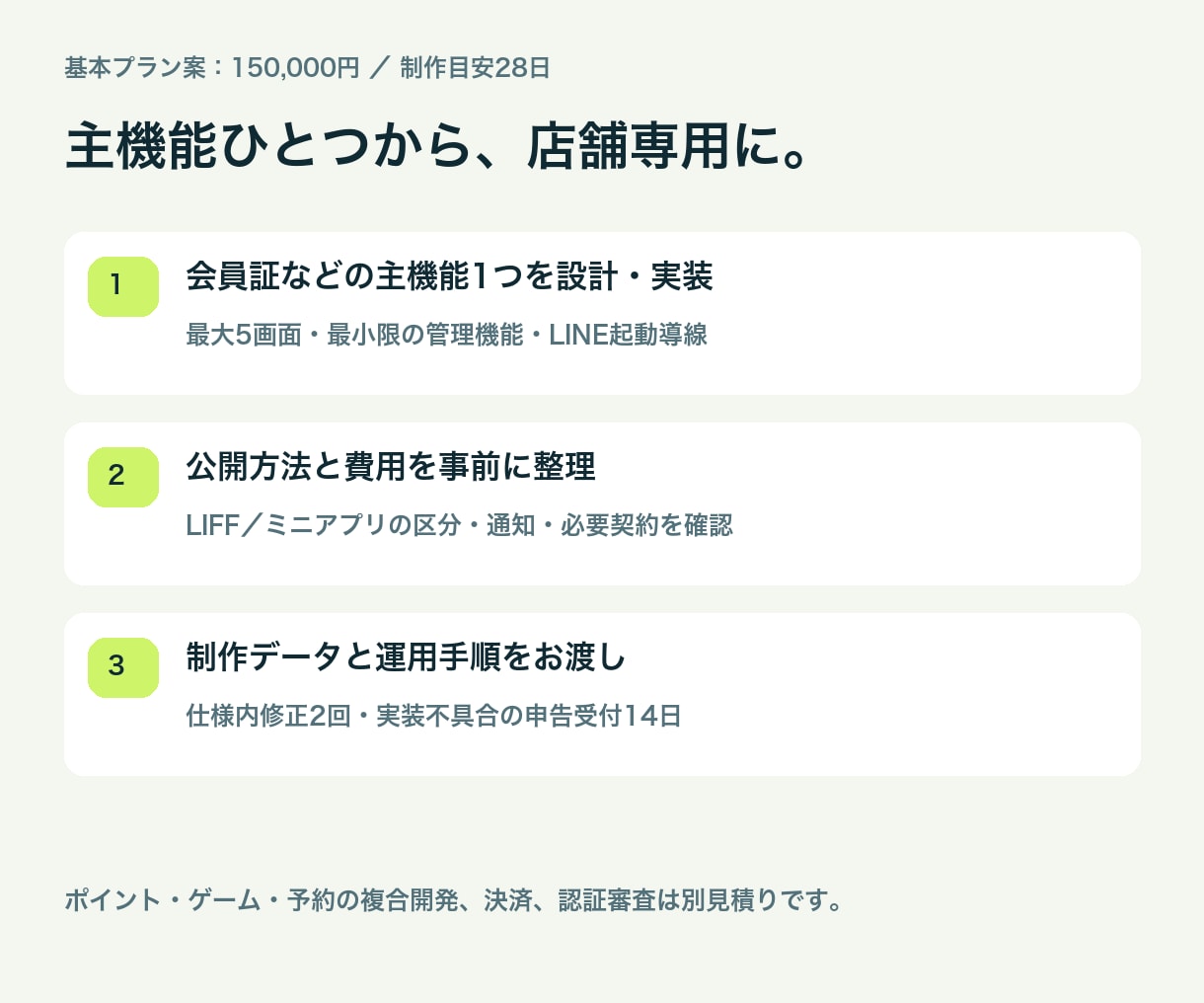 LINEミニアプリを店舗向けに構築します 会員証・予約・ゲームから必要な1機能を構築 イメージ4