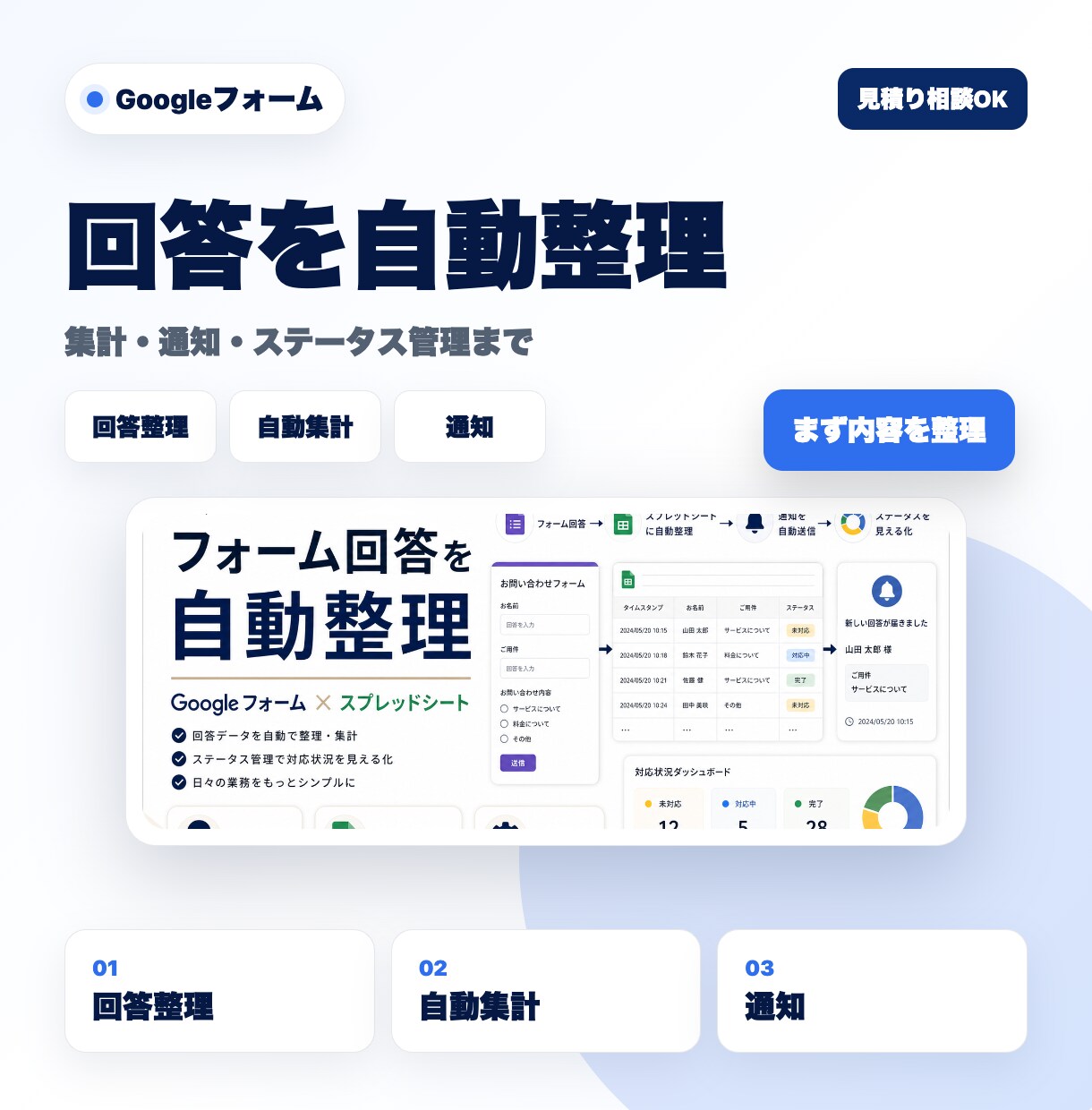 Googleフォーム業務を効率化します フォーム回答の整理と通知を効率化 イメージ1