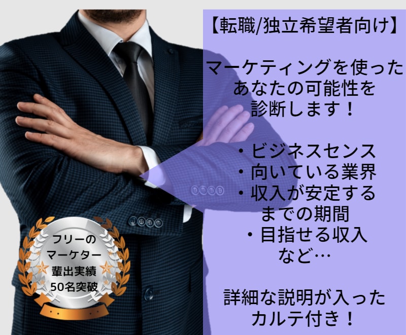 リスクが心配…　 あなたに合った業種診断します 【マーケティング】転職、独立に 役立つ適性診断を致します。 イメージ1