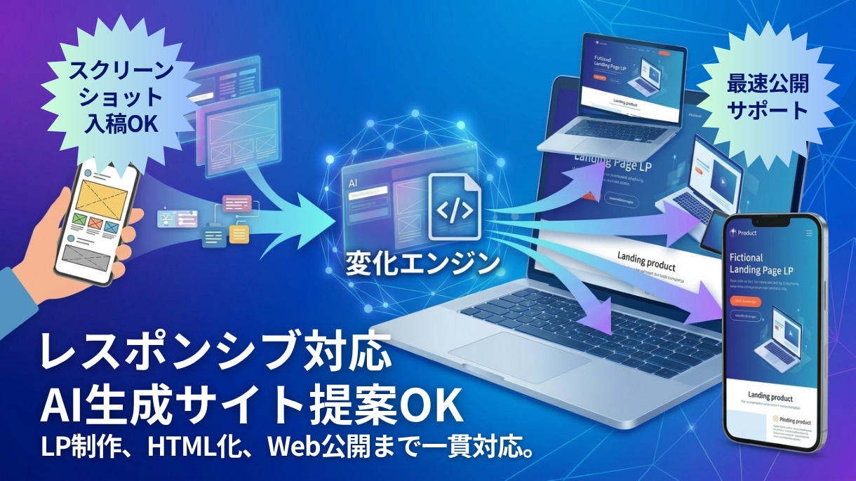 AIで作ったデザインをHTML化して公開します LP制作・HTML化・公開まで対応します イメージ1