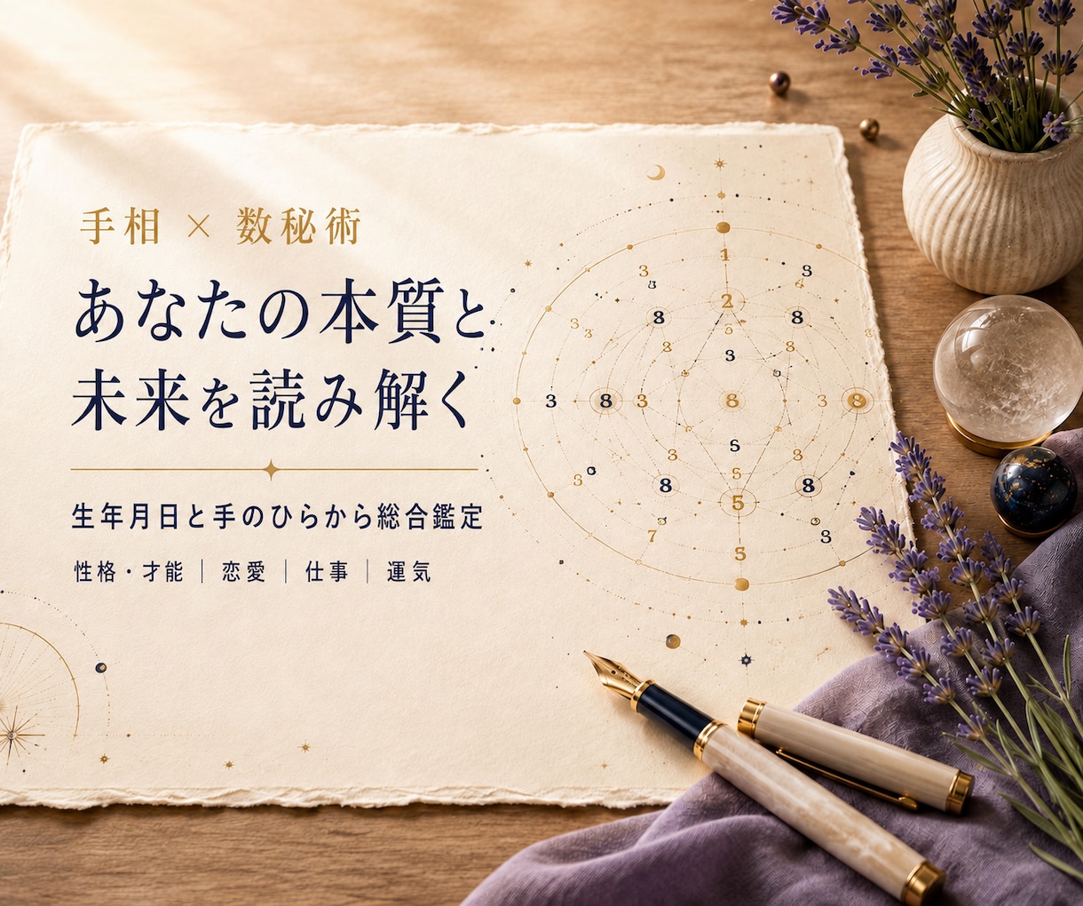 手相と数秘術であなたの本質と未来を読み解きます 才能・恋愛・仕事・運気を2つの視点から丁寧に鑑定 イメージ1