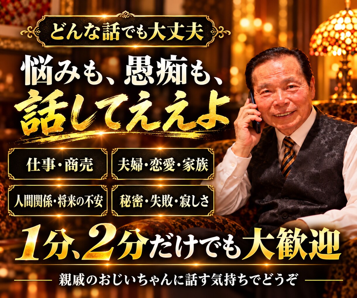 85歳現役Uber配達員が人生の悩みをお聴きします 戦争、商売、挫折も経験。85年分の人生経験でお話を聴きます イメージ10
