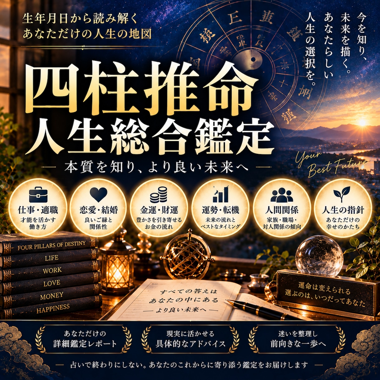 四柱推命で仕事・恋愛・お金・人生を総合鑑定します 本質から未来の運気まで、あなたの人生を丁寧に読み解きます イメージ1