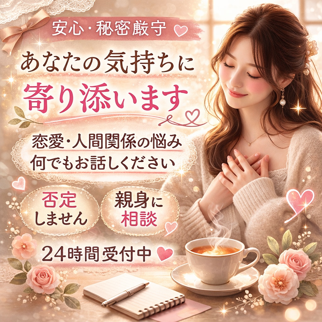 心が軽くなるまでじっくり話を聞きます 恋愛・人間関係・仕事の悩み1人じゃないですよ イメージ1