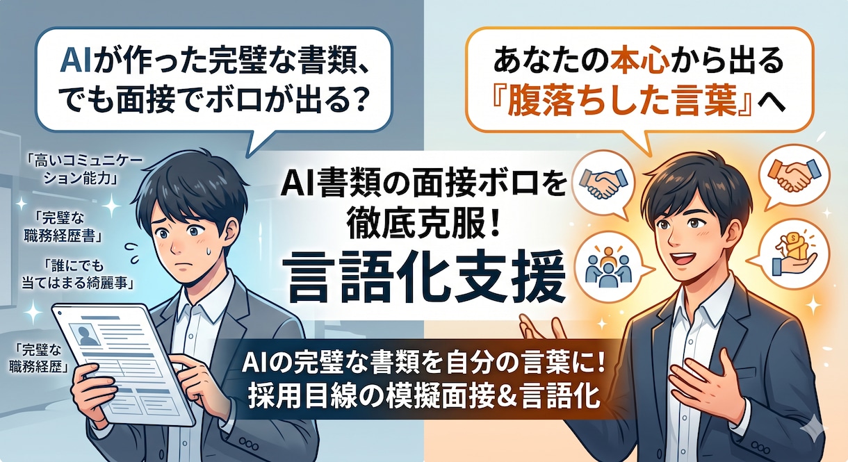 職務経歴書の面接ボロを徹底克服！言語化支援等します AIの完璧な書類を自分の言葉に！採用目線の模擬面接＆言語化 イメージ1