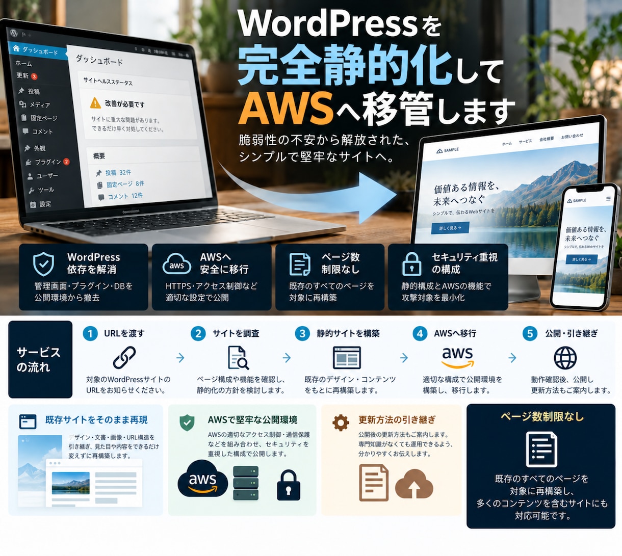 脆弱性の高いWordpressサイトを再構築します 古い環境と運用不安を整理し、更新しやすいサイトへ イメージ2