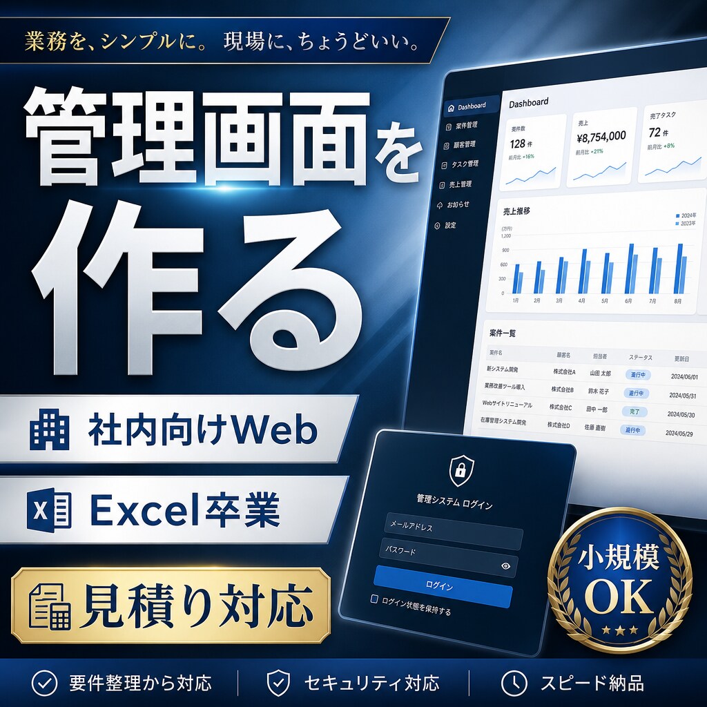 業務システムや管理画面の開発を相談します 日報・販売管理など。要件整理から対応 イメージ4