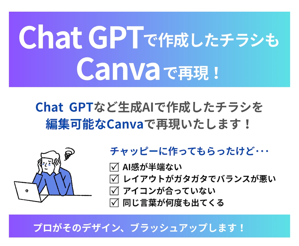 ご自分でも編集可能！Canvaでチラシ作成します Chat GPTで作成したチラシも、ブラッシュアップ可能！ イメージ3