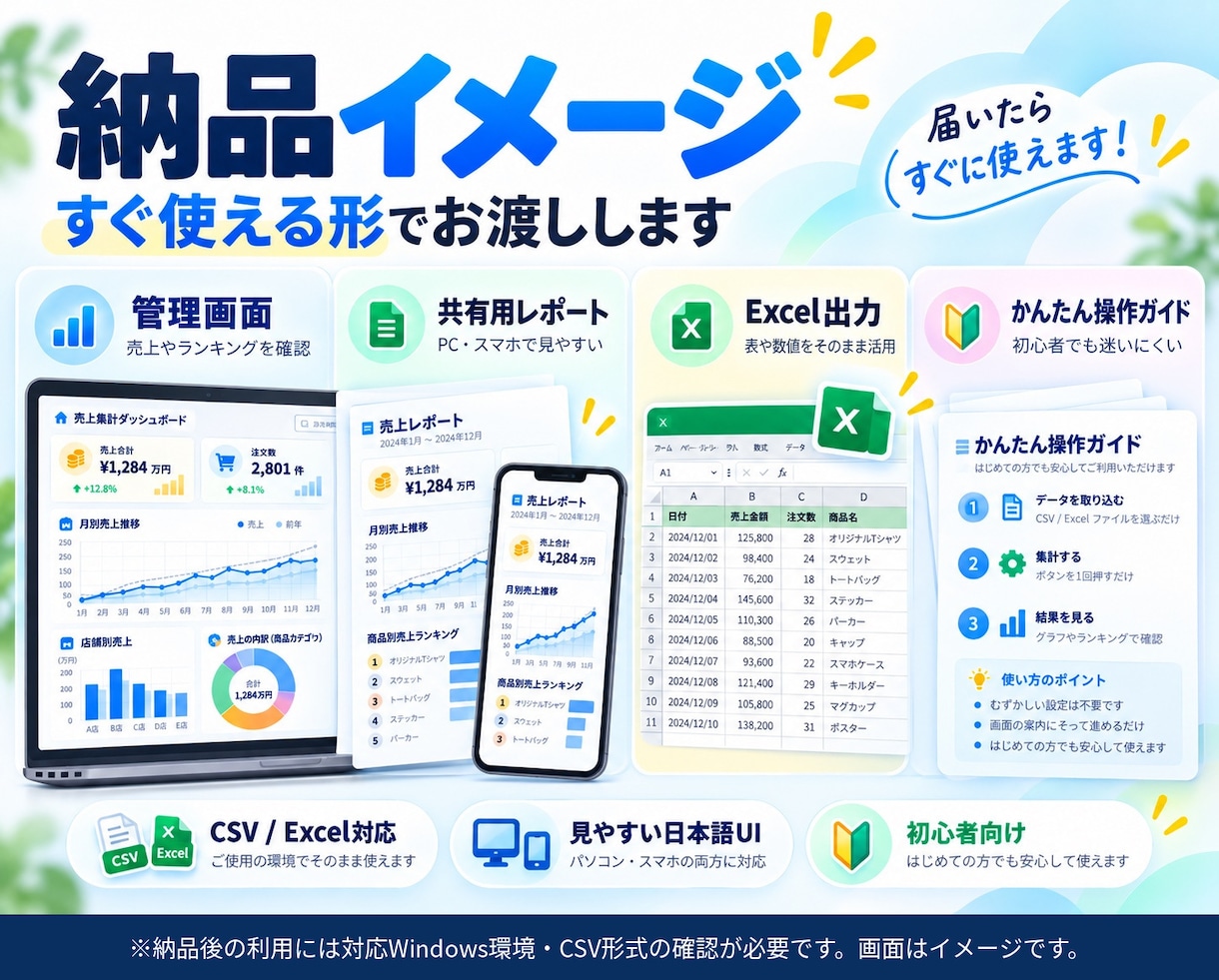店舗・ECの売上CSV・Excelを自動集計します 店舗別・商品別の売上と月次推移をグラフで見える化 イメージ7
