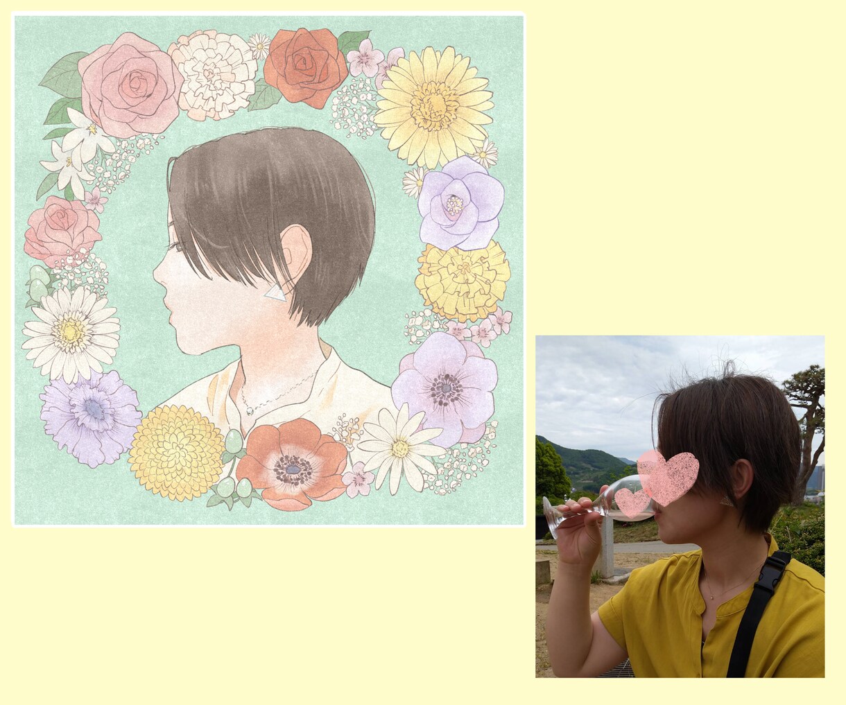 お花に囲まれた似顔絵描きます SNSアイコン等に！小さめプリントでお部屋に飾るのもおすすめ イメージ4
