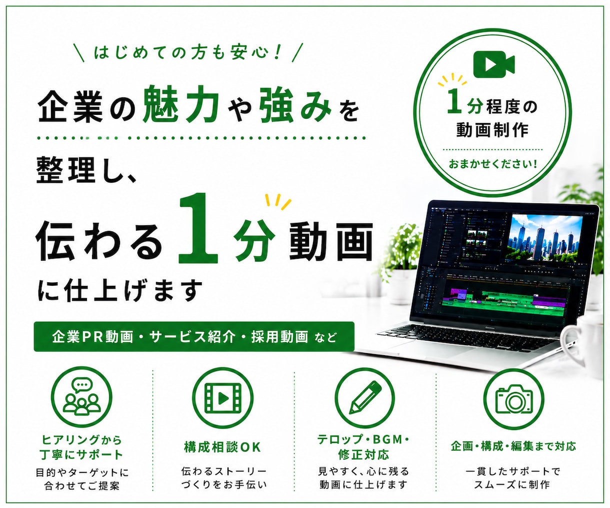 企業の魅力を整理してPR動画を作ります デザイン視点でPR動画を制作！伝わる構成とデザインが強みです イメージ1
