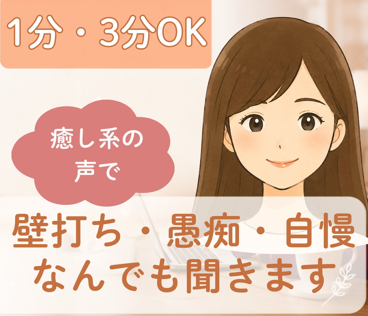 今話したい些細な話・愚痴・自慢☆じっくり聞きます 癒しの声で心をすっきり｜壁打ち・愚痴・ここだけの話｜1分OK イメージ1