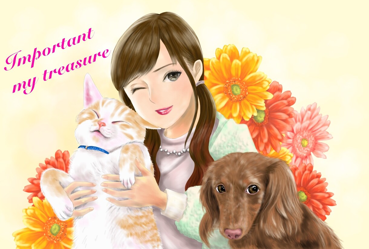 お好きな花につつまれた似顔絵をお描きします ウエルカムボードやプレゼントに! イメージ7