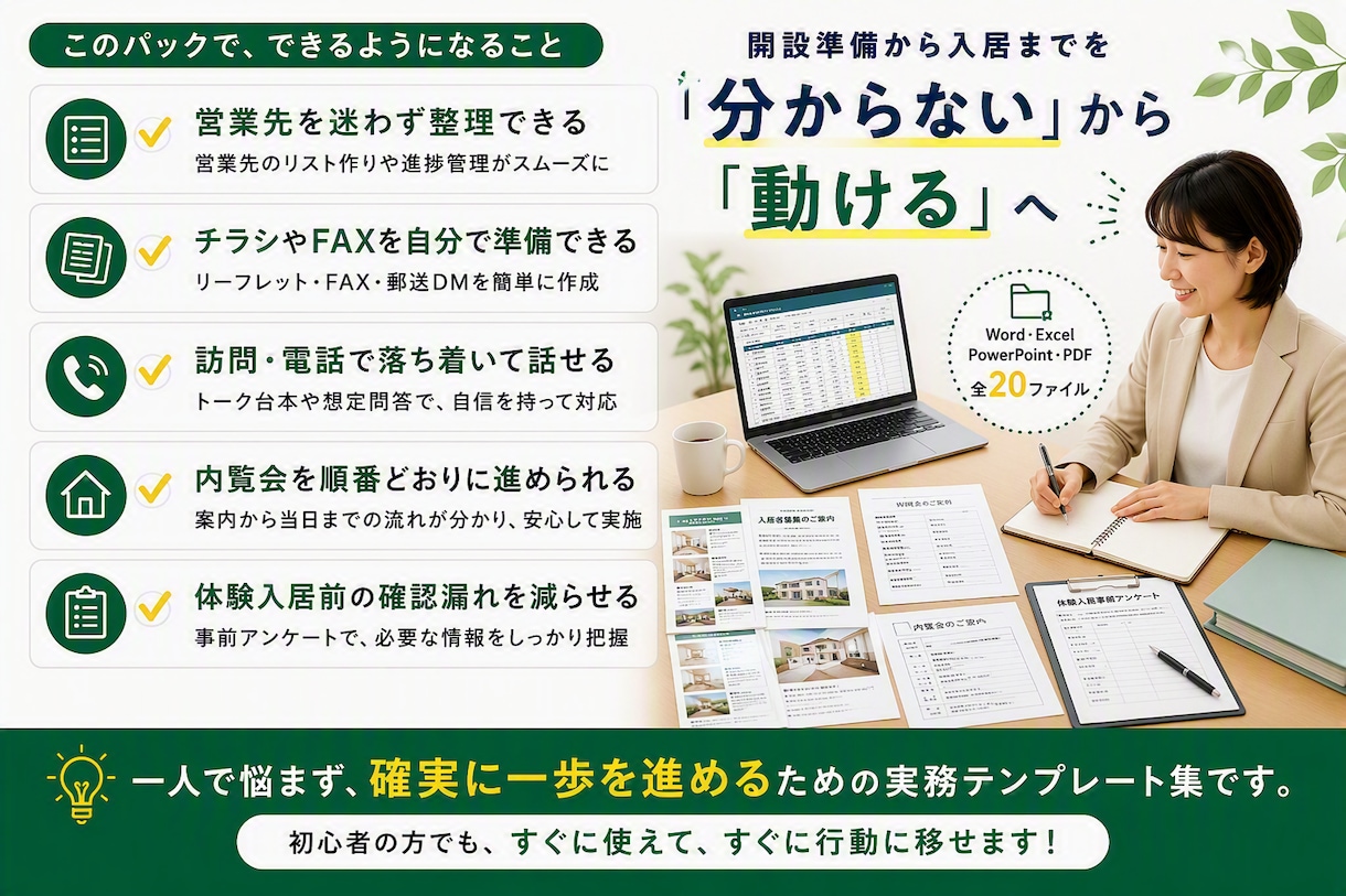 障害者グループホームの入居者集め営業一式を渡します 誰に何を持っていくか。営業の型を20点セットでお渡しします イメージ6