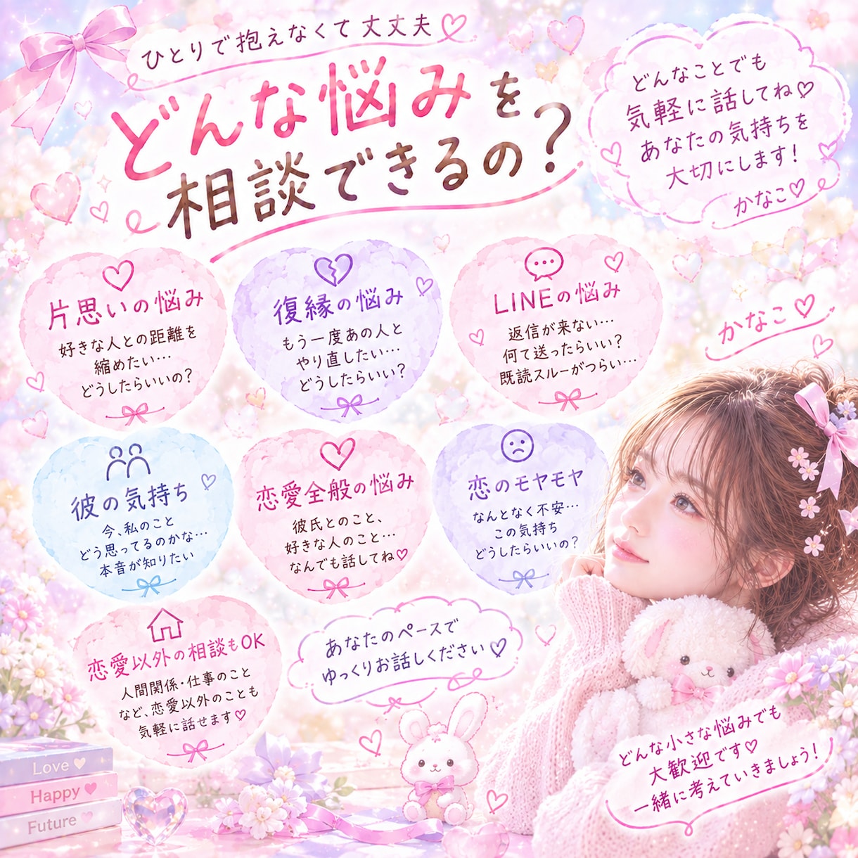 誰にも言えない恋のモヤモヤ、一緒に整理します 否定せず、あなたの気持ちをゆっくり受け止めます♡ イメージ2