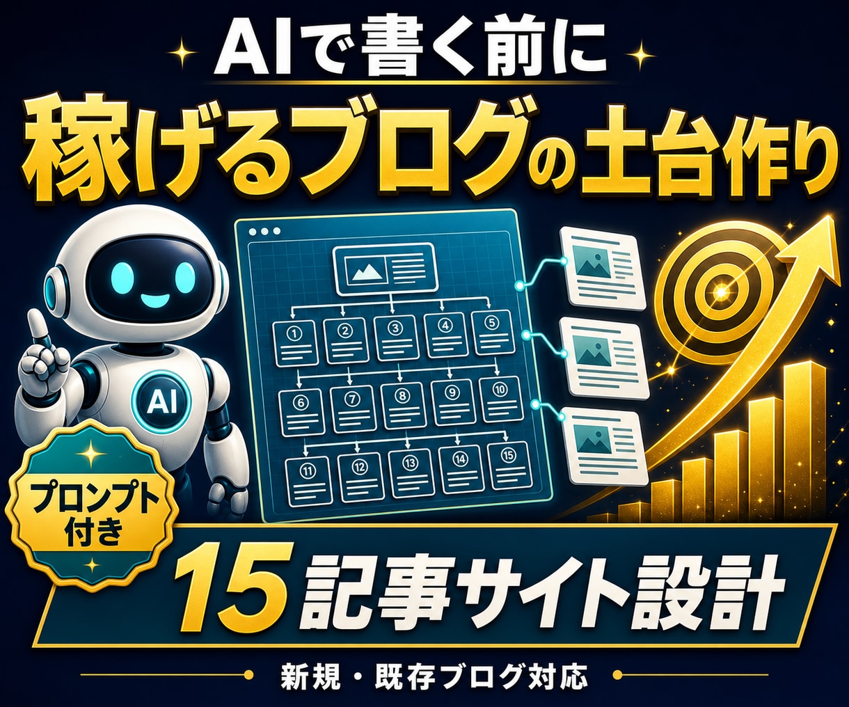 AIで書ける15記事設計【サイト設計&見直し】ます リサーチ済み設計書＋AIプロンプト15本付きでブログが加速 イメージ1