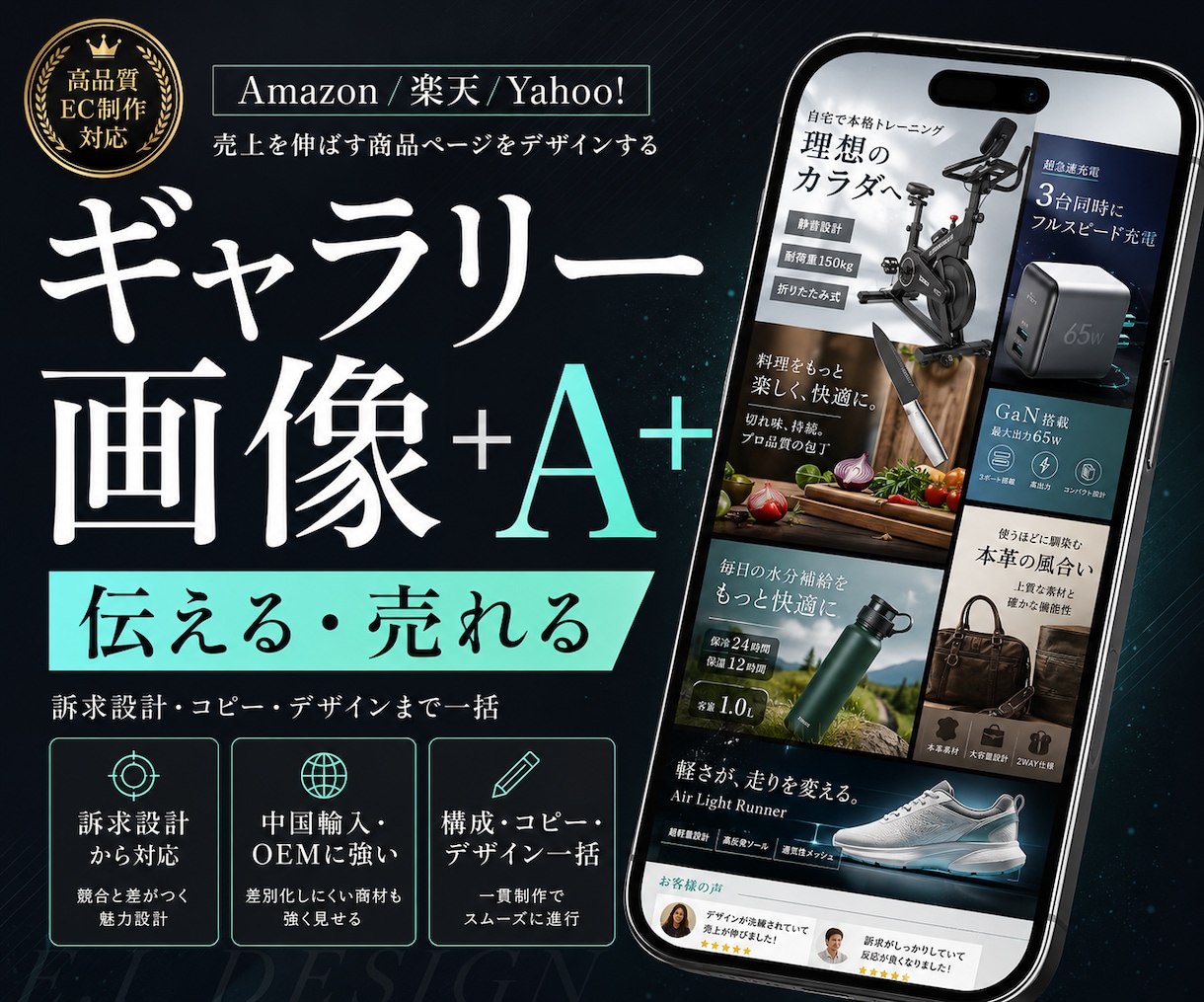訴求設計込みAmazon商品画像+A+を作ります 上場コンサル出身×100社支援|OEMの訴求設計から一括対応 イメージ1