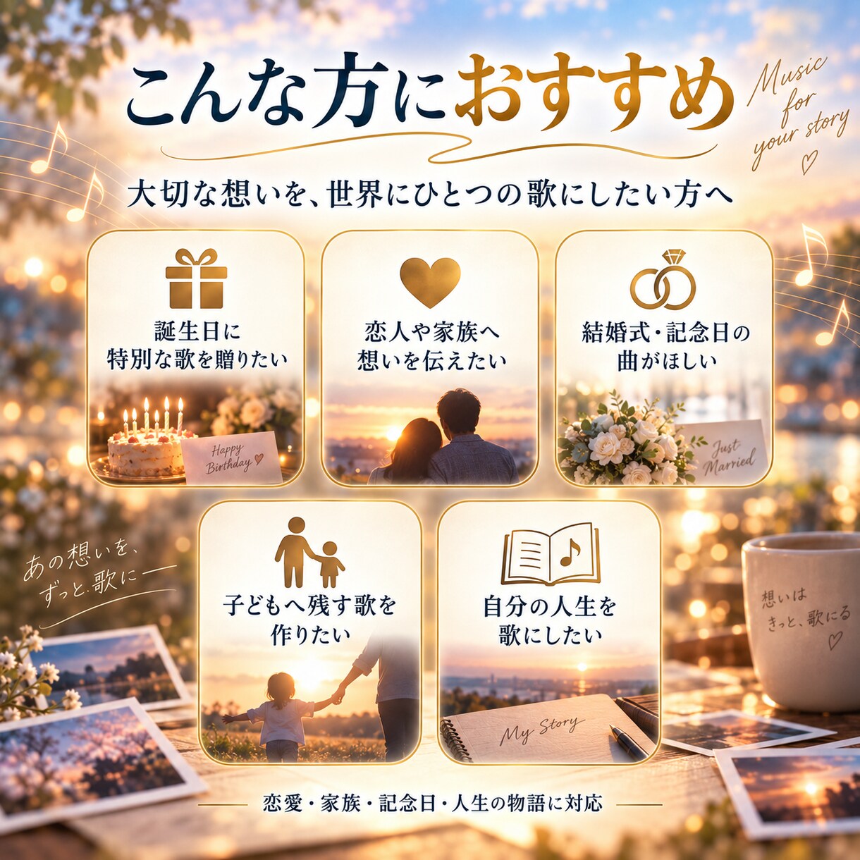 あなたにしかない物語を1曲の歌にします 言葉にできない想いを歌詞とメロディーに変えて届けます イメージ2