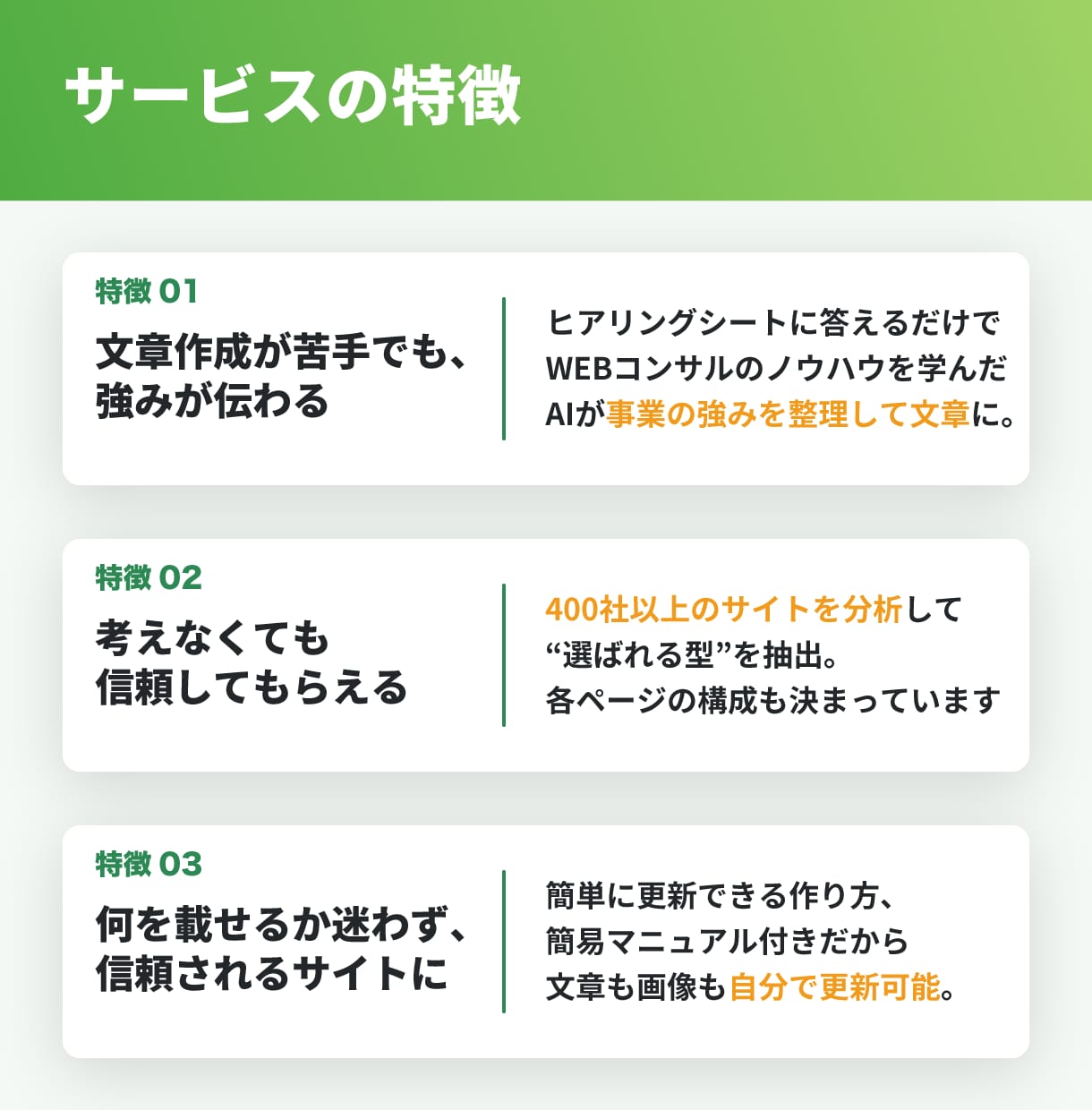 ちゃんとした会社だと伝わるホームページ作ります 事業の強みが伝わる文章まで作成｜WEB集客支援400社以上 イメージ2