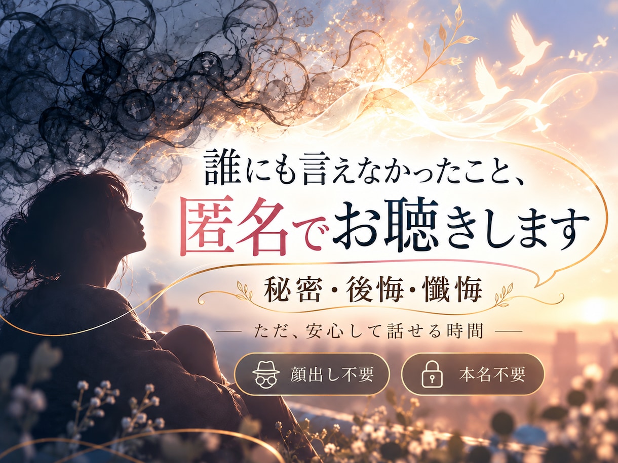 誰にも言えない秘密やトラウマを、匿名でお聴きします 過去の後悔・秘密・懺悔。評価も説教もせず、ただ受け止めます イメージ1