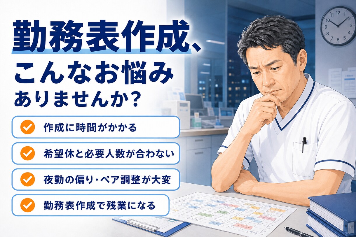 現役管理者が看護勤務表を作成します 2交代・3交代、複雑な夜勤条件まで丁寧に調整いたします イメージ3