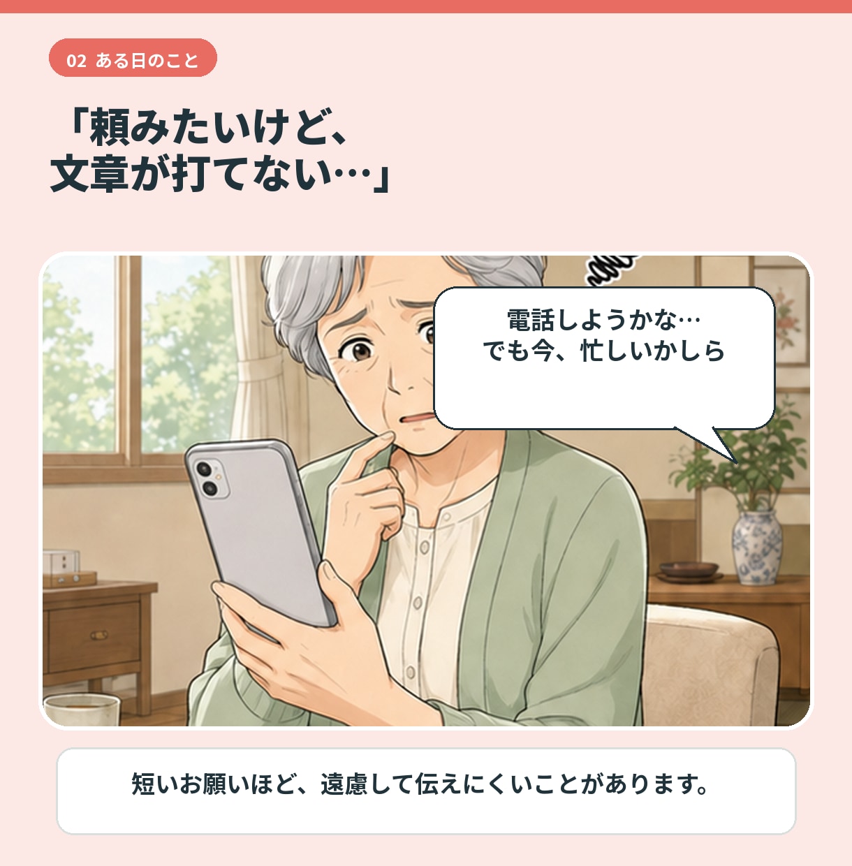 高齢の親のお願いをスマホボタンで家族へ届けます 文字入力なし。親は押すだけ、家族へ通知 イメージ2