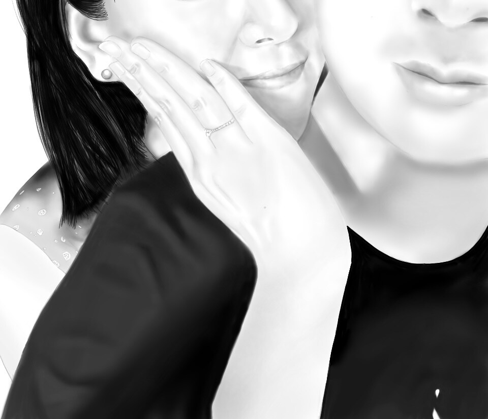 記念日や結婚式のウェルカムボードの作成承ります デジタルでのモノクロ肖像画、ほんのりなお花の絵描きます！ イメージ3