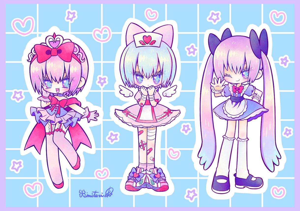 3頭身のポップで可愛いイラスト作成します アイコン、ヘッダー、サムネイル、グッズ、立ち絵等に！ イメージ4