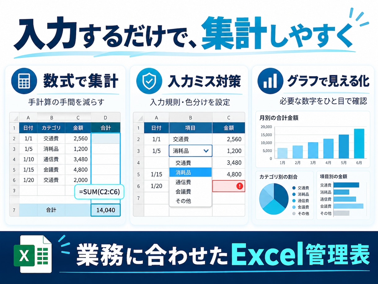 集計がラクになるExcel管理表を作ります 売上や案件を見やすく整理し、手入力を減らす イメージ3