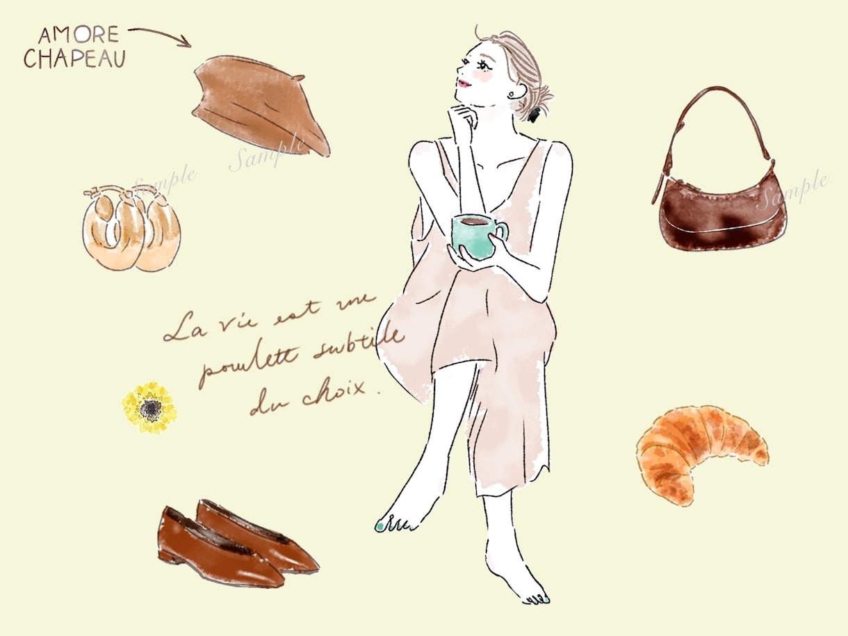 おしゃれな水彩イラストセットお好みの５点～描きます 人物や小物セット！デザインに統一感＆個性UPし多様な場面に！ イメージ1