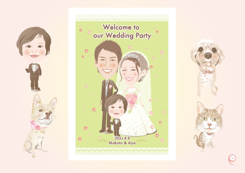 祝！ご結婚　似顔絵ウェルカムボード作成いたします 大切な記念日に写真と一味違う似顔絵を☆レースシンプルタイプ イメージ6
