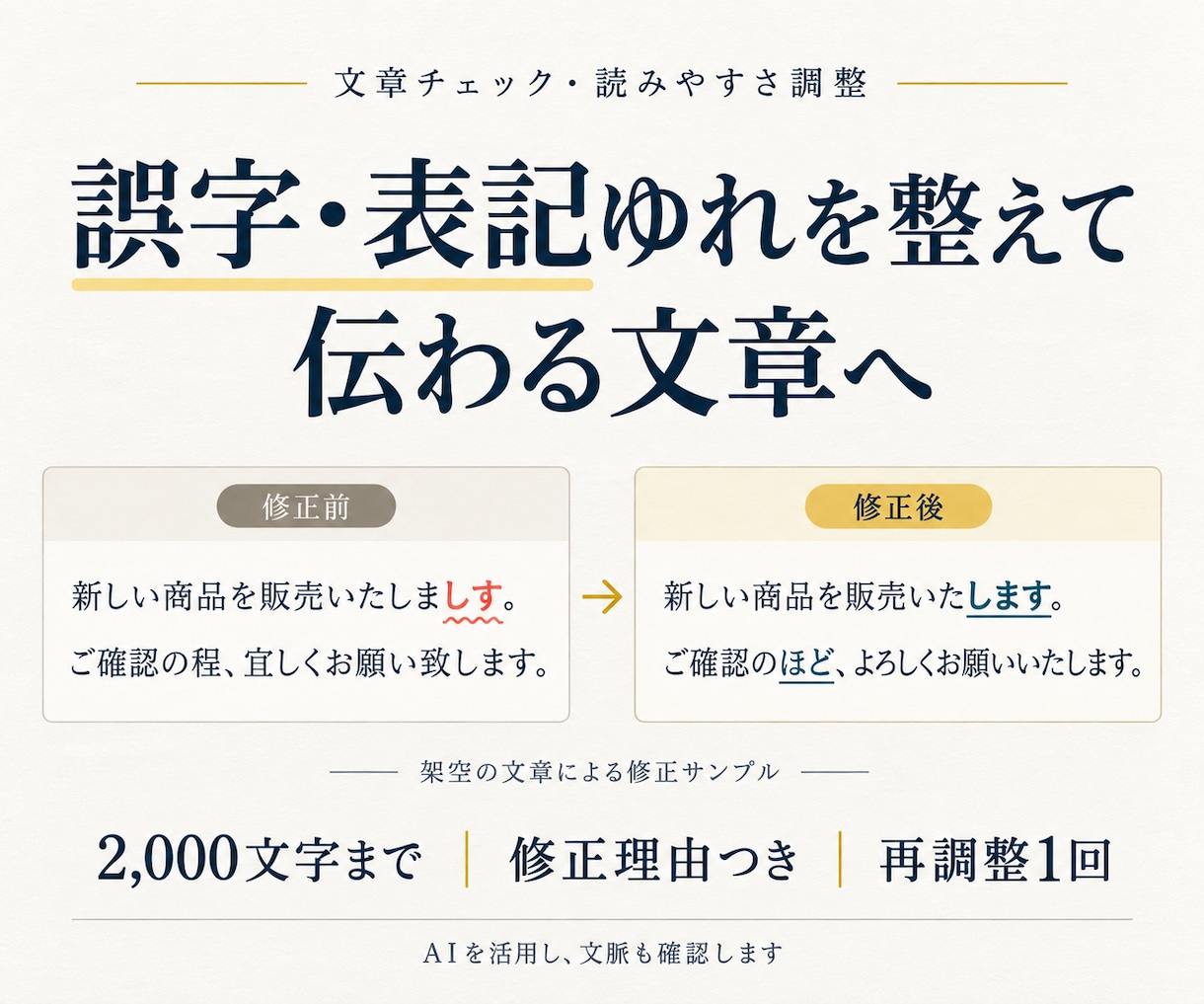 文章の誤字脱字と読みにくい表現を整えます ブログ・商品説明に｜2,000文字・修正理由つき イメージ1