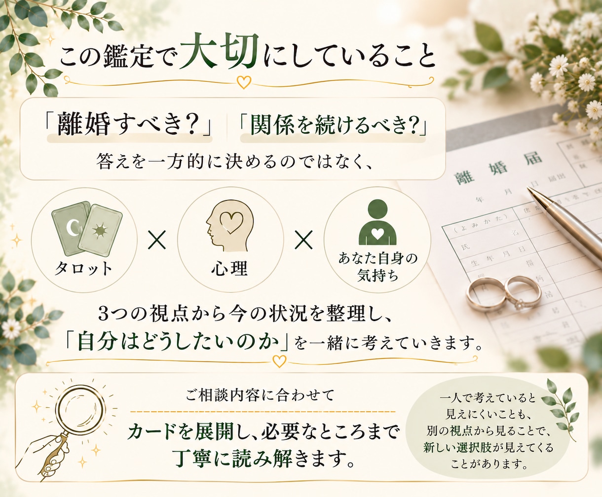 夫婦関係｜離婚・喧嘩・モラハラの悩みを占います なぜすれ違う？どう関わればいい？これからの選択肢を一緒に整理 イメージ3