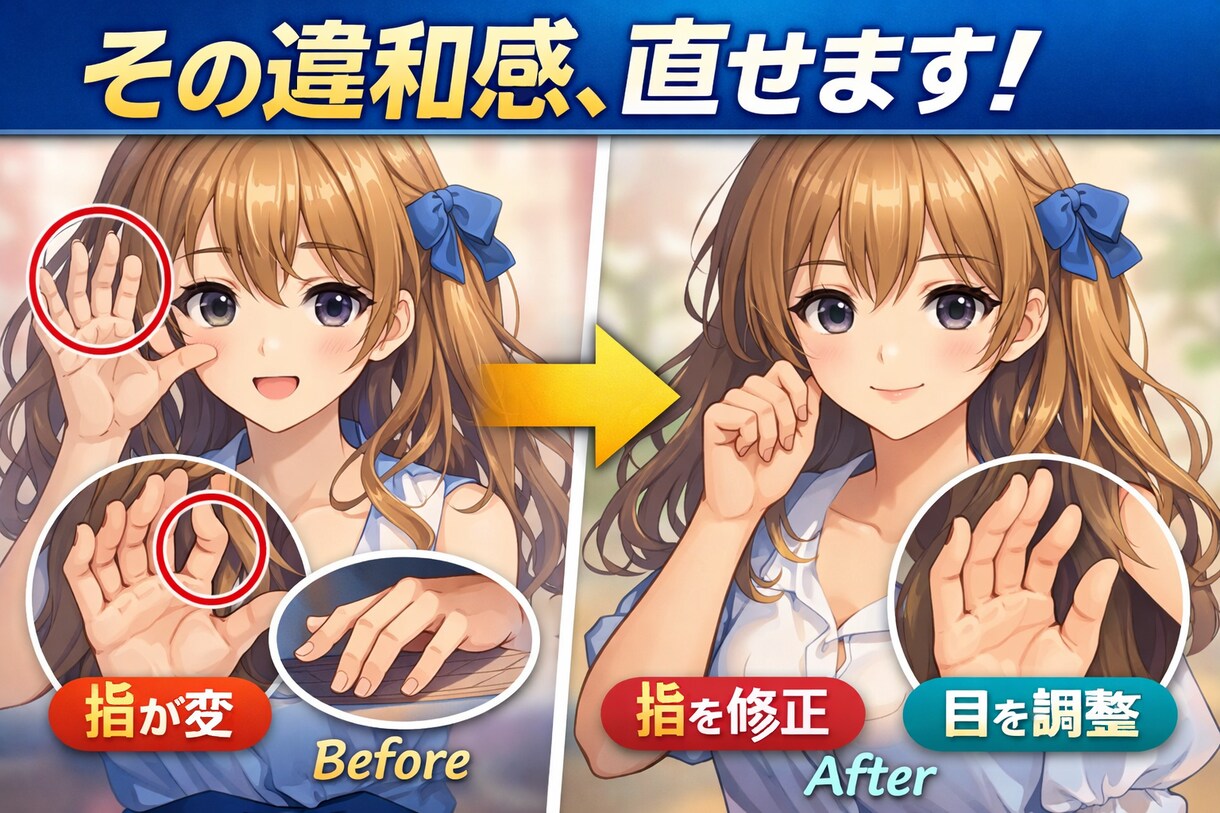 AIイラストの違和感・文字の崩れを修正します AIで生成したイラストの違和感や文字の崩れを修正します⚆⚆ イメージ2
