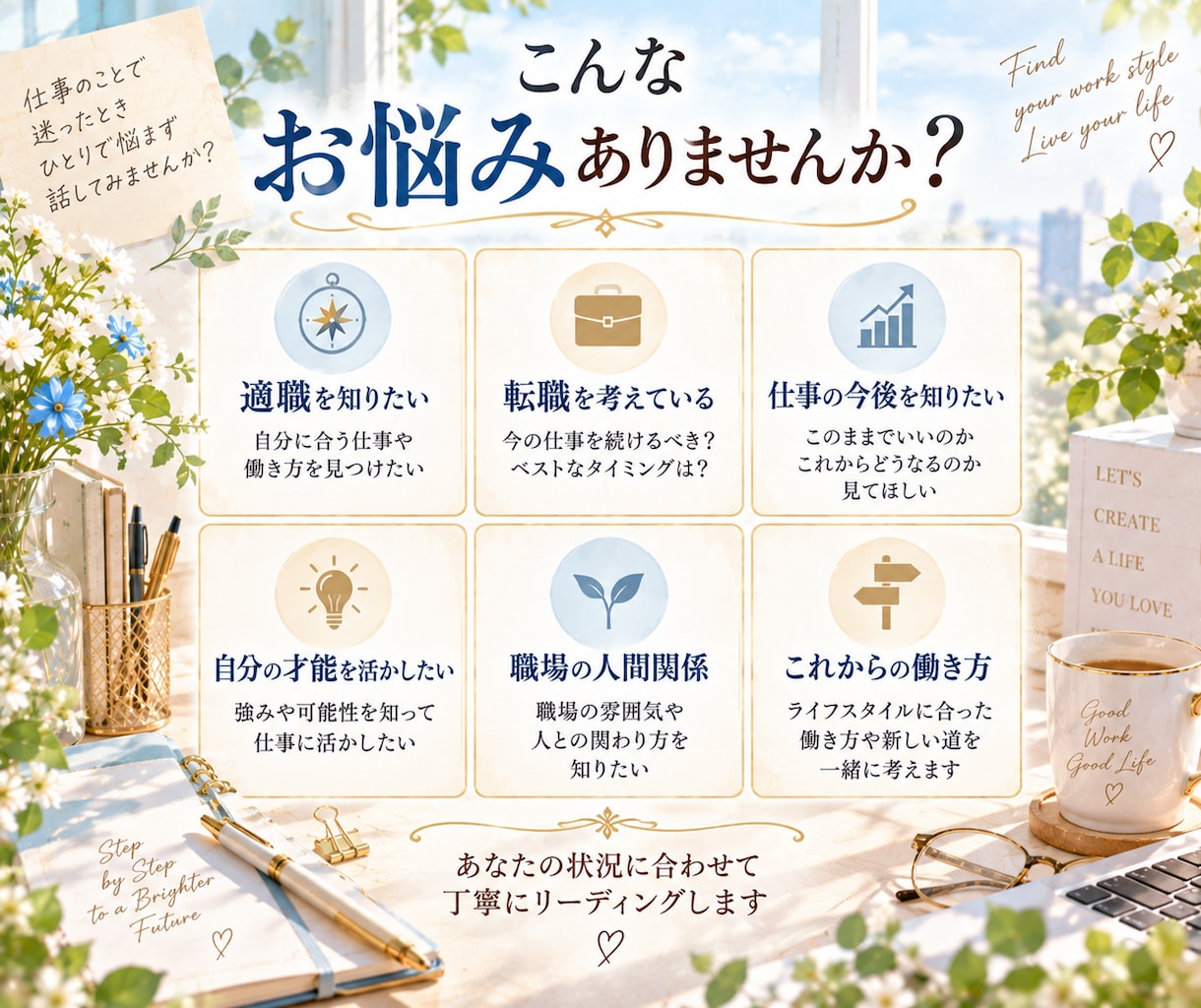 仕事総合鑑定｜適職・転機・才能を深く読み解きます 今の仕事の悩みから未来の可能性まで、本質から丁寧に鑑定します イメージ2