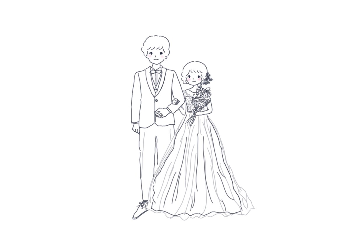 wedding用の似顔絵イラスト描きます 柔らかいタッチでお2人の雰囲気や衣装まで忠実に再現します！ イメージ3