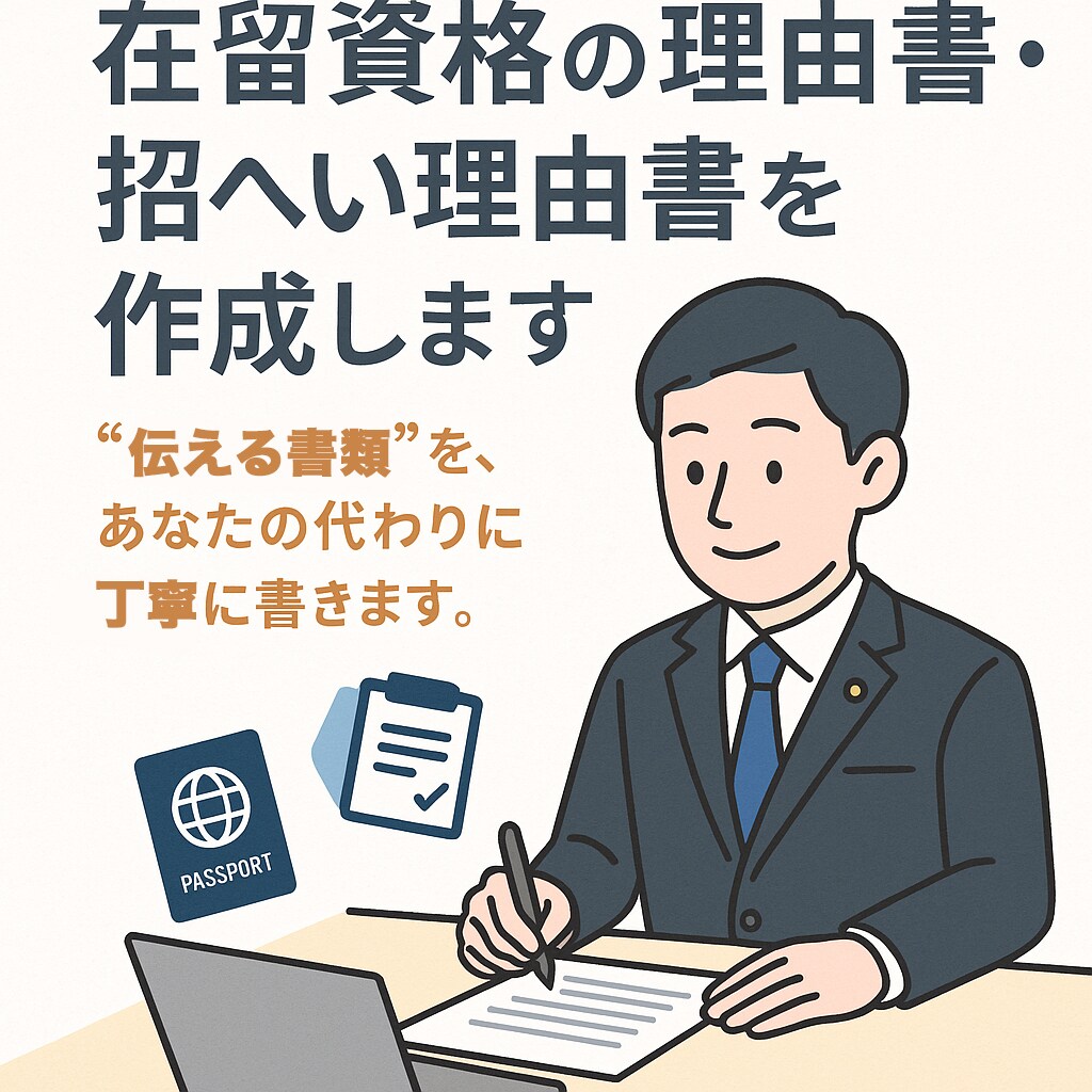 理由書・招へい理由書【ビザ】を入管目線で作成します 在留資格申請を支える、説得力ある文書を作成します。 イメージ1